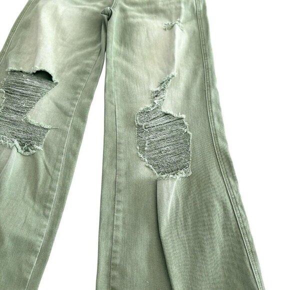 Women's Blakeley Distressed Olive Green Jeans Size 5 Wide Leg Strechy Relaxed - Picture 3 of 7